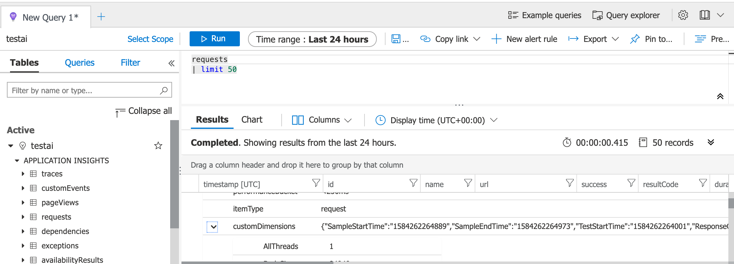 Application Insights table